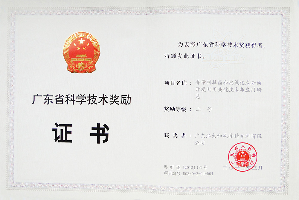 广东省科技进步二等奖证书